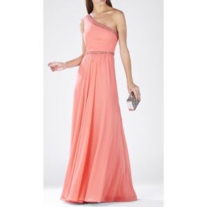 Bcbg pink coral danielle one shoulder dress gown